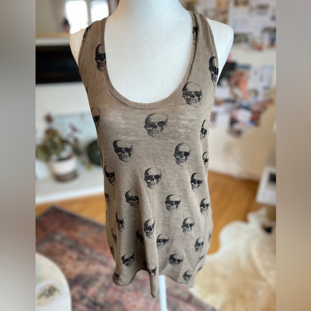 Skull Cashmere 100% Linen Skull Tank